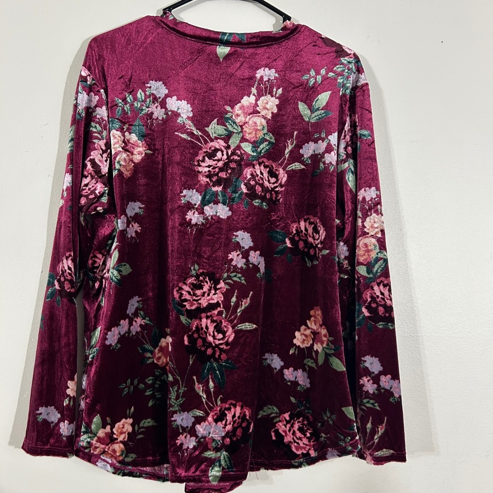 No Boundaries Burgundy Floral Velvet Long Sleeve Top XXXL/3XG Cut Out - Picture 8 of 13